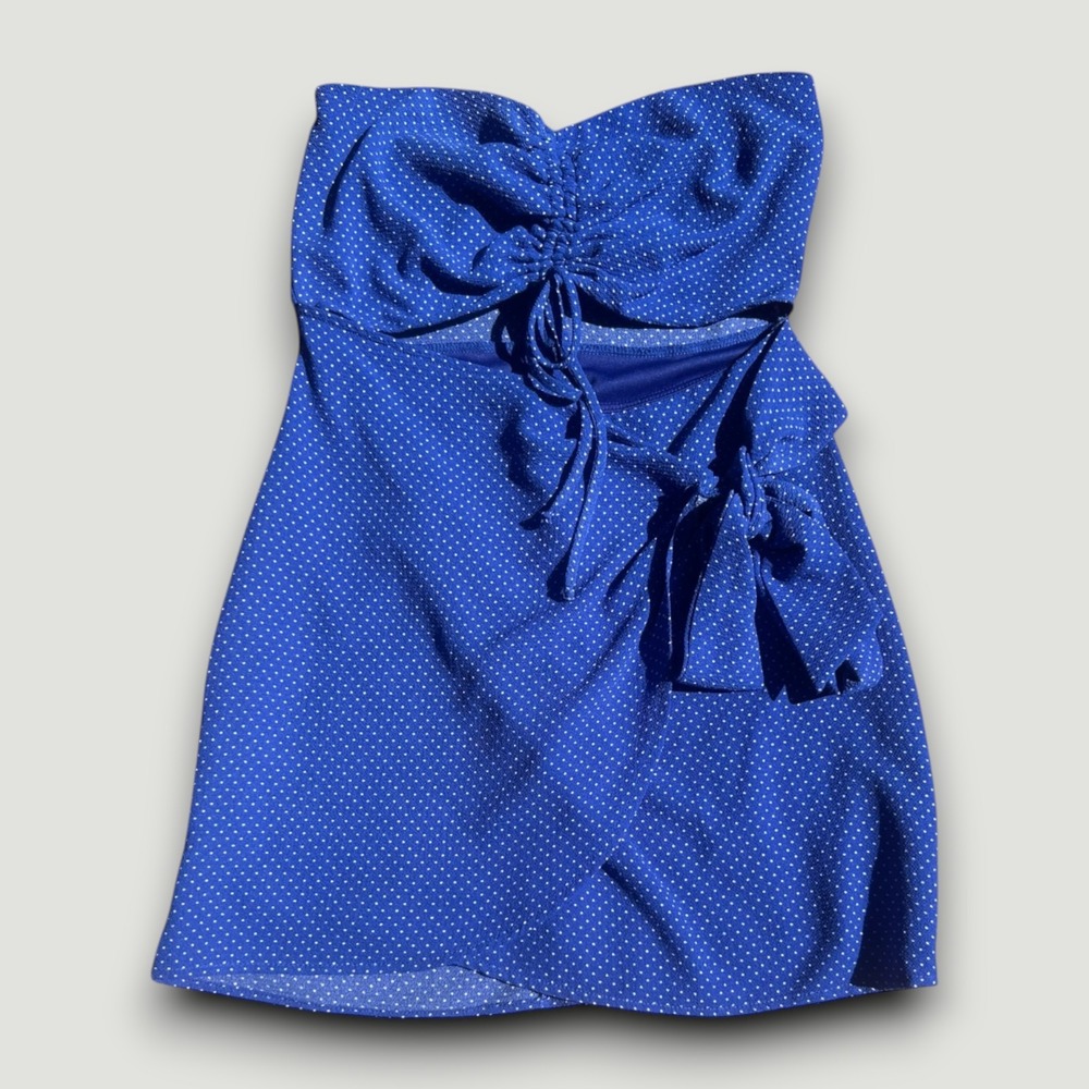 Lucy in the Sky Dress Womens XS Blue Polka Dot Mini Strapless Summer Feminine - Picture 2 of 5
